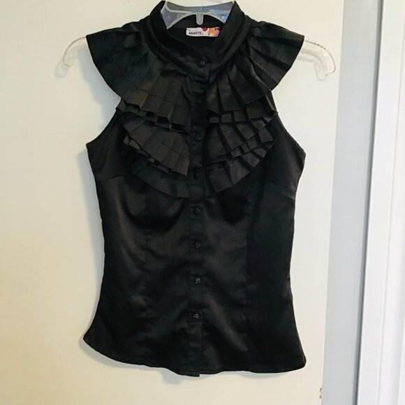 Miarte Satin Ruffle Front Sleeveless Top Size S - Picture 2 of 6